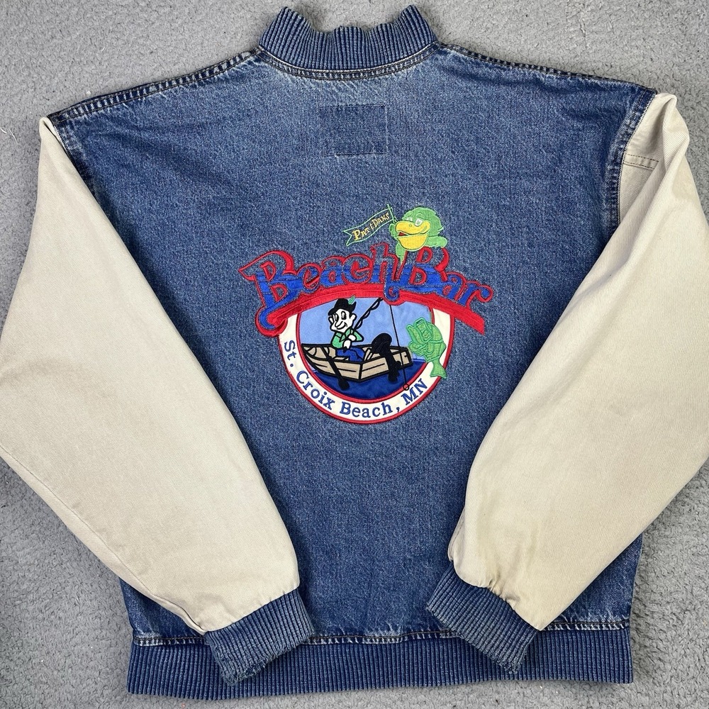 Vintage Pat & Dans Beach Bar Denim Jacket St Croix Beach MN Snap Button Coat